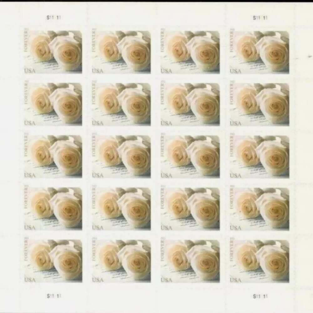 USPS Forever Stamps WEDDING WHITE ROSES 50 Sheet of 1000 stamps 2011